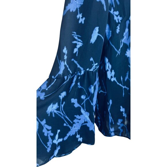 Banana Republic Large Flowy Blue Floral Print Long Bell Sleeve Blouse - Picture 13 of 16